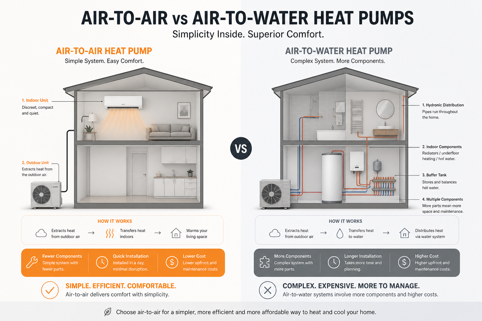 Air-to-air vs air-to-water heat pump comparison